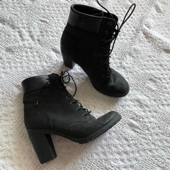 Timberland Glancy black nubuck heeled laceup boots size 9.5 - Picture 2 of 10